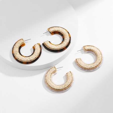 Beach Vacation Style Acetate and Raffia Earrings