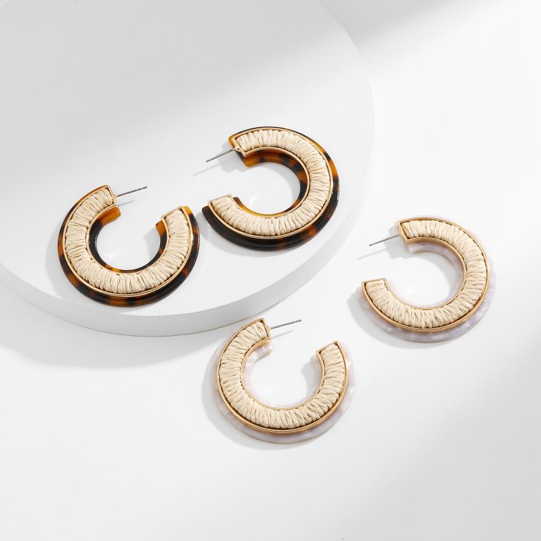 Beach Vacation Style Acetate and Raffia Earrings